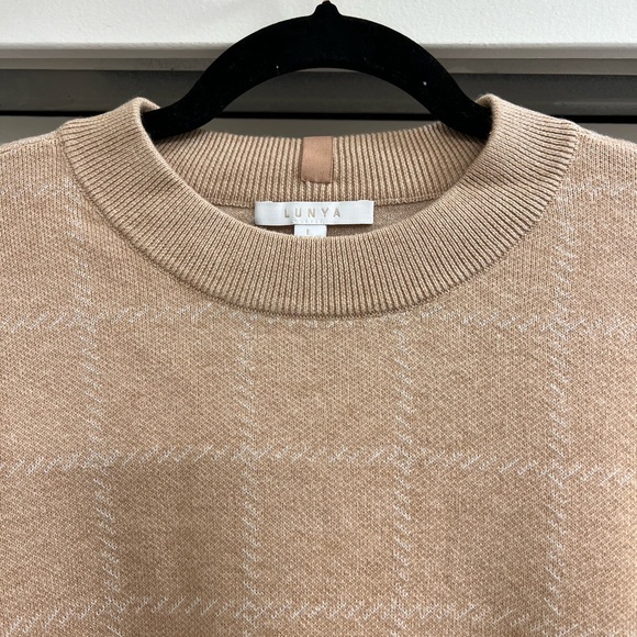 NIB Lunya Cozy Cotton Silk Windowpane Sweater - Picture 9 of 14